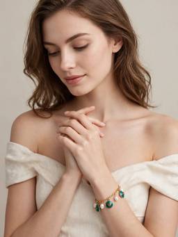 Zaveri Pearls - Green Orange Enamel Stones Pearls Contemporary Charm Bracelet