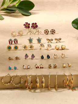 Zaveri Pearls - Combo of 25 Multi-Color Minimal Studs and Hoop Earrings