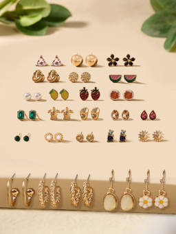 Zaveri Pearls - Combo of 25 Multi-Color Minimal Studs and Hoop Earrings