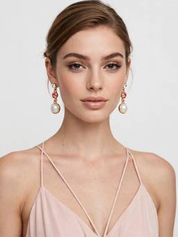 Zaveri Pearls - Pink Dazzling Stones and Pearl Party Bling Drop Earrings