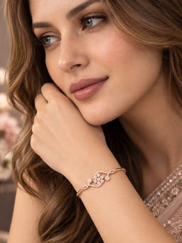 Zaveri Pearls - Rose Gold White Tone Cubic Zirconia Contemporary Kada Bracelet