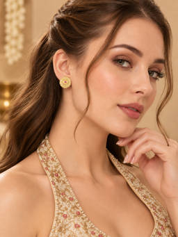 Zaveri Pearls - Purple Tone Cubic Zirconia Embellished Brass Studs Earring