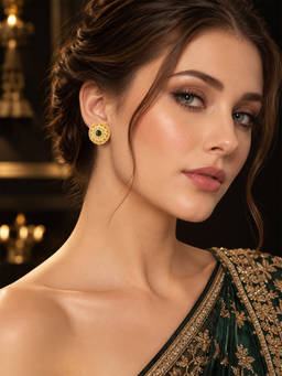 Zaveri Pearls - Green Tone Cubic Zirconia Embellished Brass Studs Earring