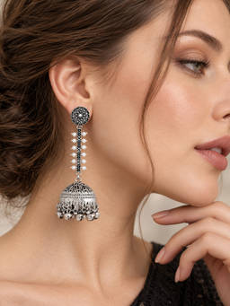 Zaveri Pearls - Antique Silver Tone Traditional Oxidised Earrings