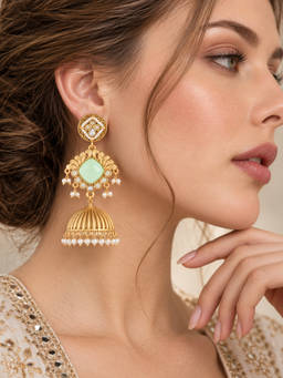 Zaveri Pearls - Green Stones Beads Ethnic Matte Finish Earrings
