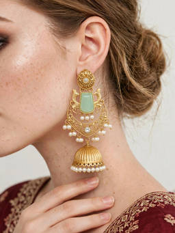Zaveri Pearls - Green Stones Beads Ethnic Matte Finish Earrings