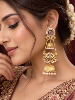 Zaveri Pearls - Purple Stones Beads Ethnic Matte Finish Earrings