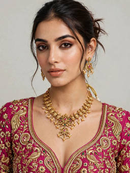 Zaveri Pearls - Multi-Color Stones Beads Traditional Necklace and Earring Set (Pack of 3)