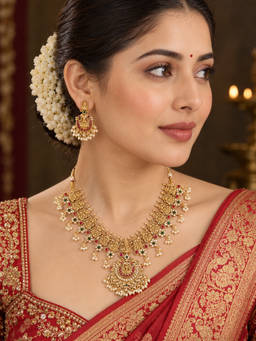 Zaveri Pearls - Multi-Color Goddess Lakshmi Temple Necklace and Earring Set (Pack of 3)