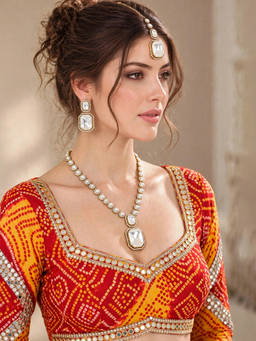 Zaveri Pearls - Multi-Color Antique Gold Tone Stones Necklace Earring and Maangtikka Set (Pack of 4)