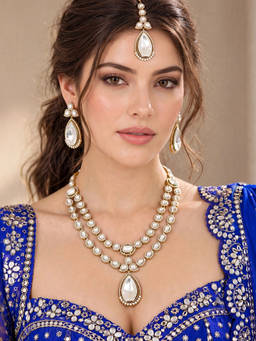 Zaveri Pearls - White Antique Gold Tone Layer Jewellery Set
