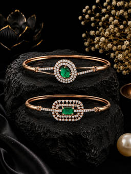 Zaveri Pearls - Green Cubic Zirconia Contemporary Bracelet Style Kada (Pack of 2)