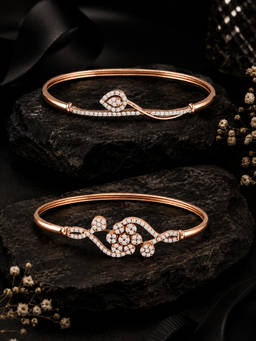 Zaveri Pearls - Rose Gold Tone Cubic Zirconia Bracelet Style Kada (Pack of 2)