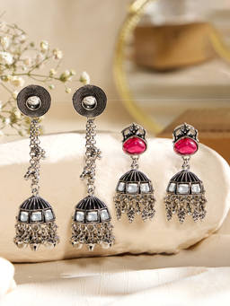 Zaveri Pearls - Antique Silver Ghungroo Oxidised Jhumka Earrings (Pack of 2)