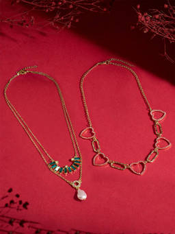 Zaveri Pearls - Green Pink Stones and Diamonds Necklace (Pack of 2)