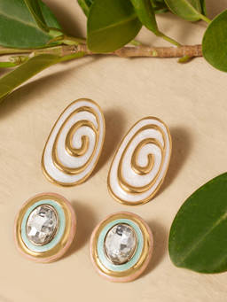 Zaveri Pearls - Multicolor Enamel Stones Studs Earrings (Pack of 2)