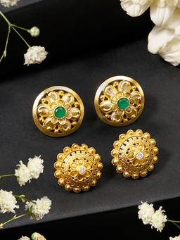 Zaveri Pearls - Gold Tone Cubic Zirconia Studs Earrings (Pack of 2)