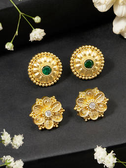 Zaveri Pearls - Gold Tone Cubic Zirconia Studs Earrings (Pack of 2)