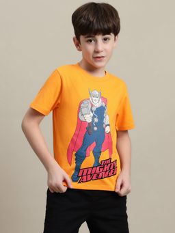 Kidsville - Avengers Printed Regular Fit Orange Cotton Boys T-Shirt