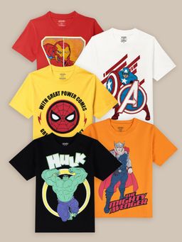 Kidsville - Avengers Printed Regular Fit Multicolor Cotton Boys T-Shirts (Pack of 5)