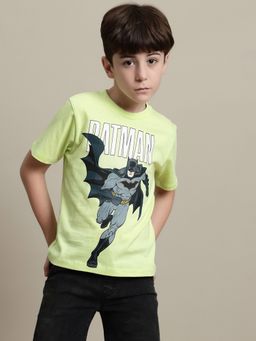 Kidsville - Batman Printed Regular Fit Green Cotton Boys T-Shirt