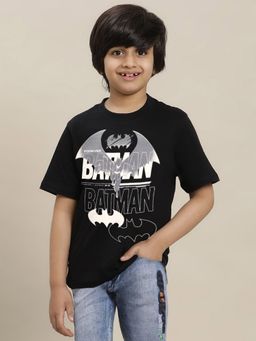 Kidsville - Batman Printed Regular Fit Black Cotton Boys T-Shirt