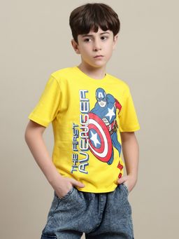 Kidsville - Printed Regular Fit Yellow Cotton T-Shirt