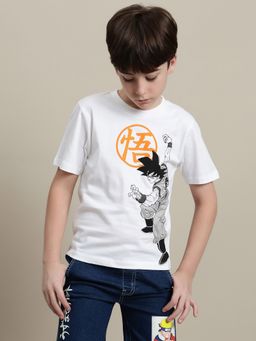 Kidsville - Dragon Ball Z Printed Regular Fit White Cotton Boys T-Shirt