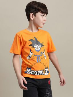 Kidsville - Printed Regular Fit Orange Cotton T-Shirt