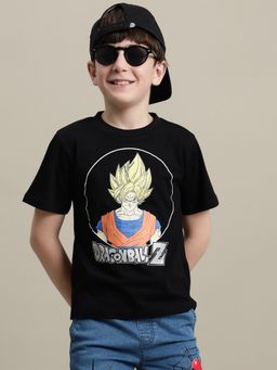 Kidsville - Dragon Ball Z Printed Regular Fit Black Cotton Boys T-Shirt