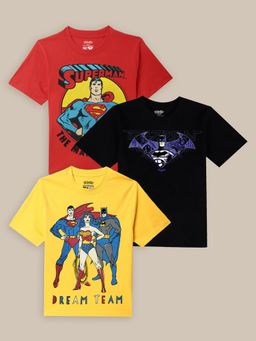 Kidsville - Printed Regular Fit Red Black and Yellow Cotton T-Shirts (Pack of 3)