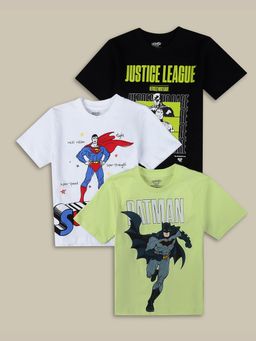 Kidsville - Printed Regular Fit Black White and Green Cotton T-Shirts (Pack of 3)