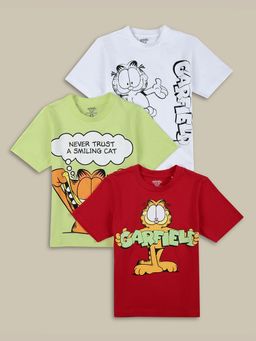 Kidsville - Printed Regular Fit White Green and Red Cotton T-Shirts (Pack of 3)