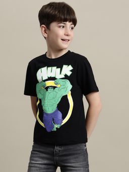 Kidsville - Hulk Printed Regular Fit Black Cotton Boys T-Shirt