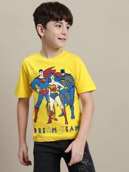 Kidsville - Printed Regular Fit Yellow Cotton T-Shirt