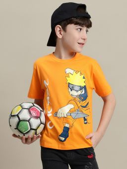 Kidsville - Naruto Printed Regular Fit Orange Cotton Boys T-Shirt