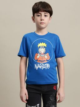 Kidsville - Naruto Printed Regular Fit Blue Cotton Boys T-Shirt