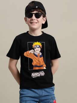 Kidsville - Naruto Printed Regular Fit Black Cotton Boys T-Shirt