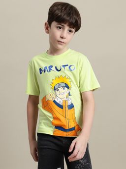 Kidsville - Naruto Printed Regular Fit Green Cotton Boys T-Shirt