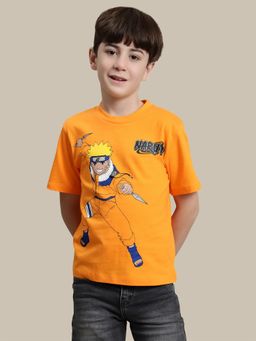 Kidsville - Naruto Printed Regular Fit Orange Cotton Boys T-Shirt