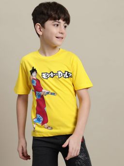 Kidsville - One Piece Printed Regular Fit Yellow Cotton Boys T-Shirt