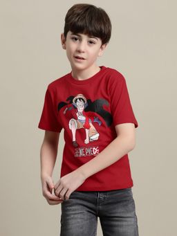 Kidsville - One Piece Printed Regular Fit Red Cotton Boys T-Shirt