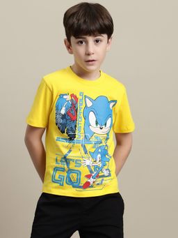 Kidsville - Printed Regular Fit Yellow Cotton T-Shirt