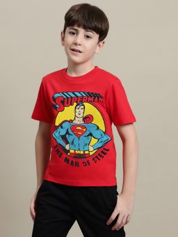 Kidsville - Superman Printed Regular Fit Red Cotton Boys T-Shirt