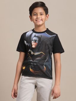 Kidsville - Batman Printed Regular Fit Black Cotton Boys T-Shirt