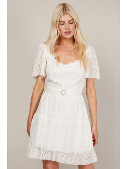 Trendyol - White Broderie Frill L Mini Dress