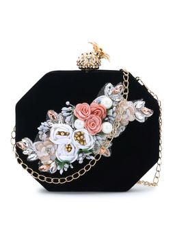 Anekaant - Adorn Black & Multi Velvet Floral Embellished Clutch