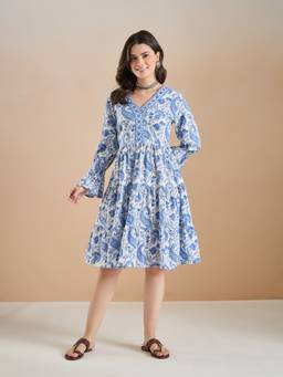 Divena - Women White Floral Cotton Dress
