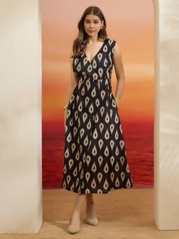 Divena - Women Black Floral Cotton Dress