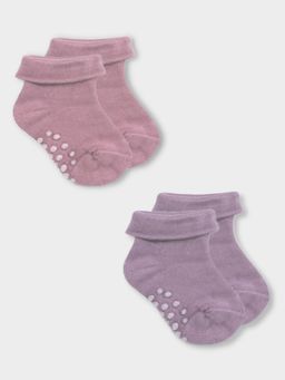 Mi Arcus - Kids Solid Knitted Pink & Mauve Anti Slip Socks (Pack of 2)